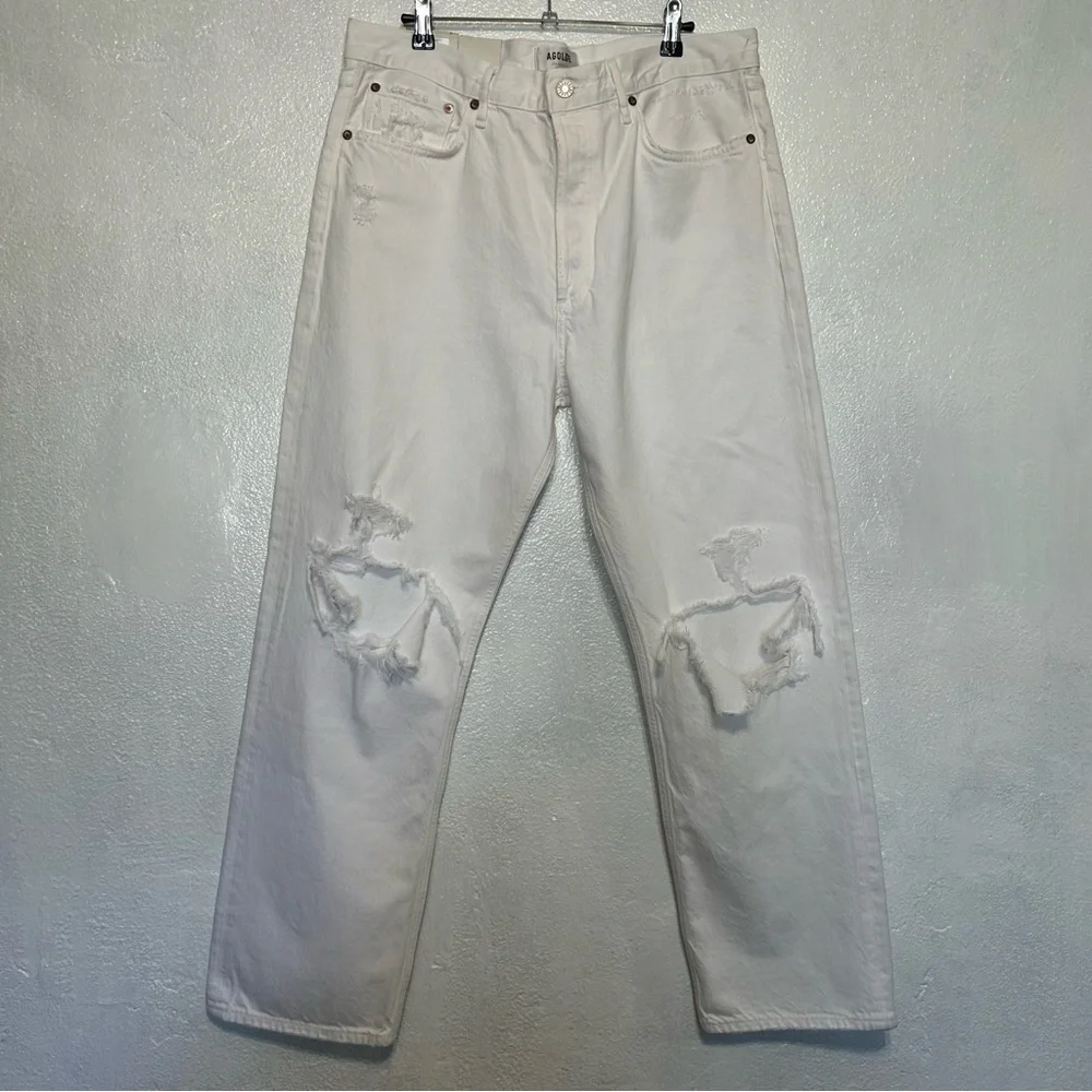 Agolde 90's White Distressed Jeans High Rise Button Fly NWT​​​​